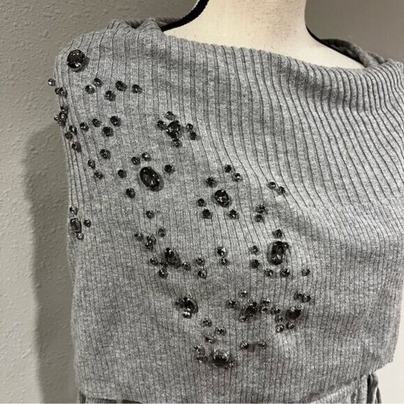 Victoria's Secret Sweater Dress Medium Long Sleeve Knee Sheath Cowl Stone - Picture 3 of 11